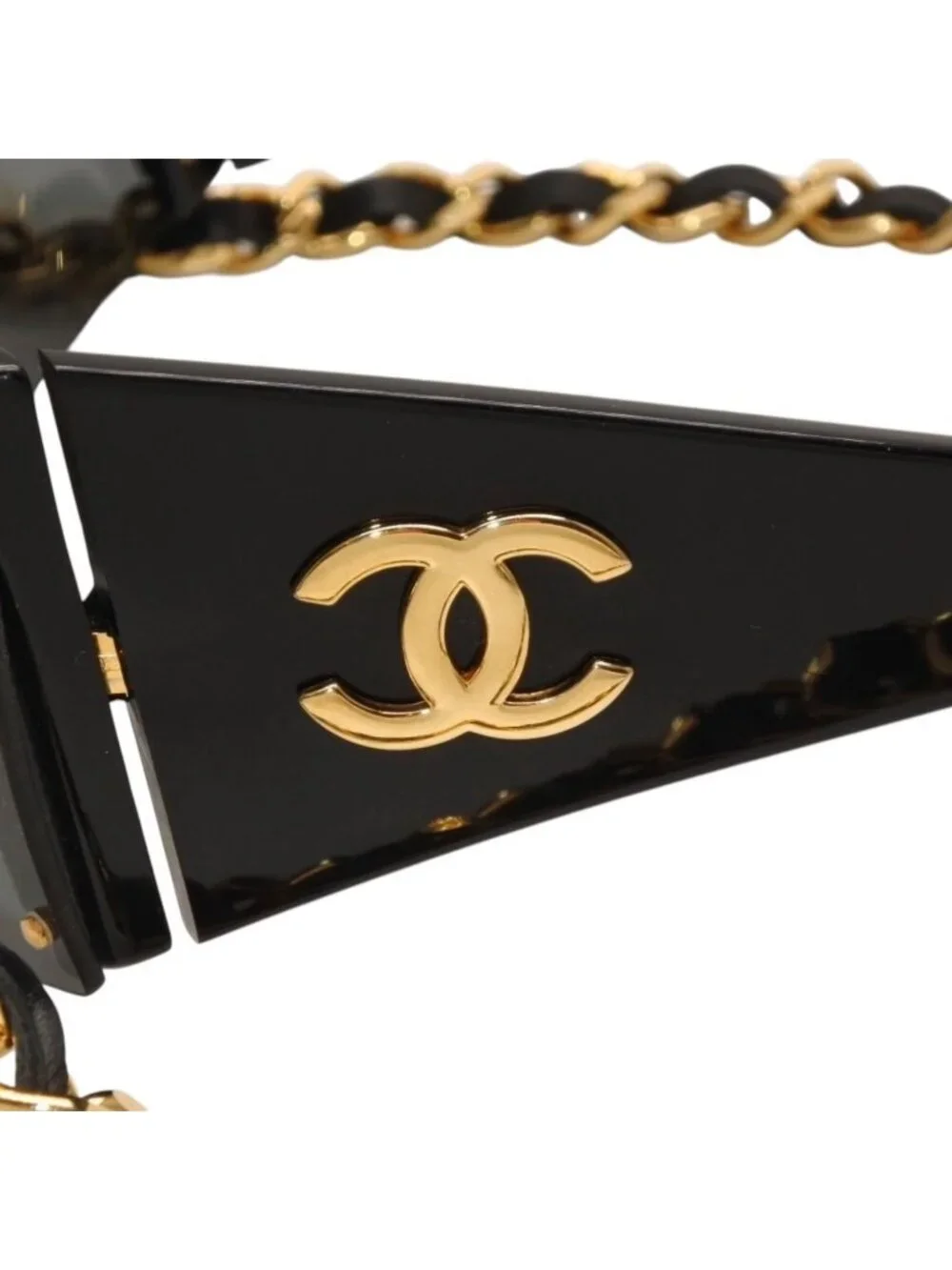 Chanel Chain Sunglasses Eyewear CC Logo Black Gold Vintage